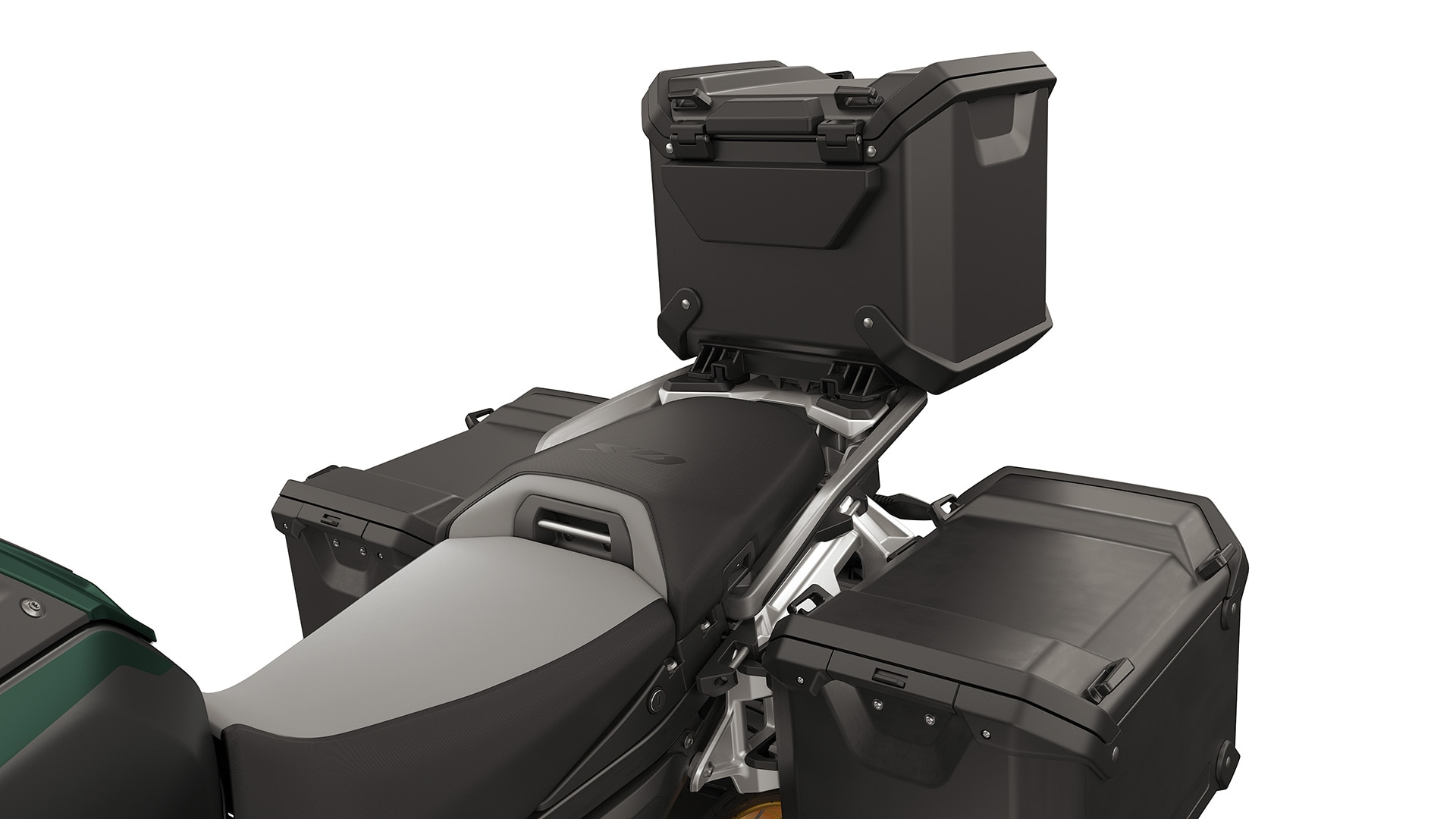 Porte-bagages et support de valise avec valise en aluminium noire et topcase noir