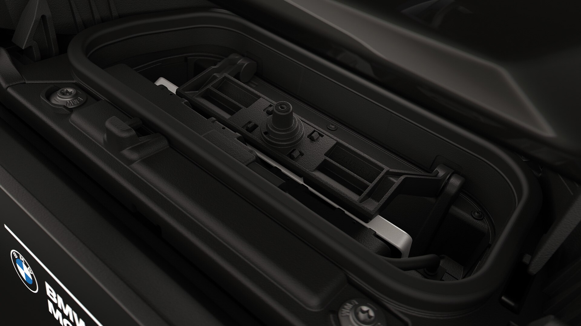 Integrated charging compartment with mobile phone.