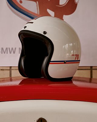 Jet helmet "40 Years" Limited Edition lying on table